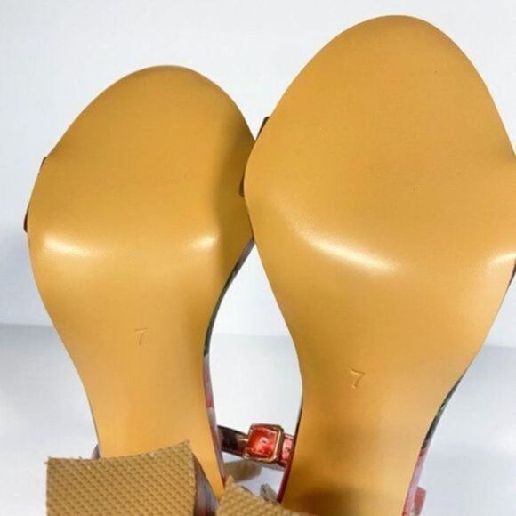 FSJ Flower Floral Open Toe Chunky Heels Ankle Strap Sandals Wedding Bridal Shoes - Picture 4 of 5